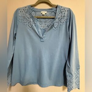 Sundance Blue Sz S Eyelet Detail Women's Top Y2K 100% Cotton Prairie Country